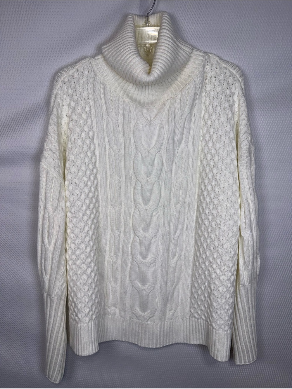 SHEIN Curve 1XL Ivory Cable Knit Turtleneck Sweater Oversized Cozy Chunky